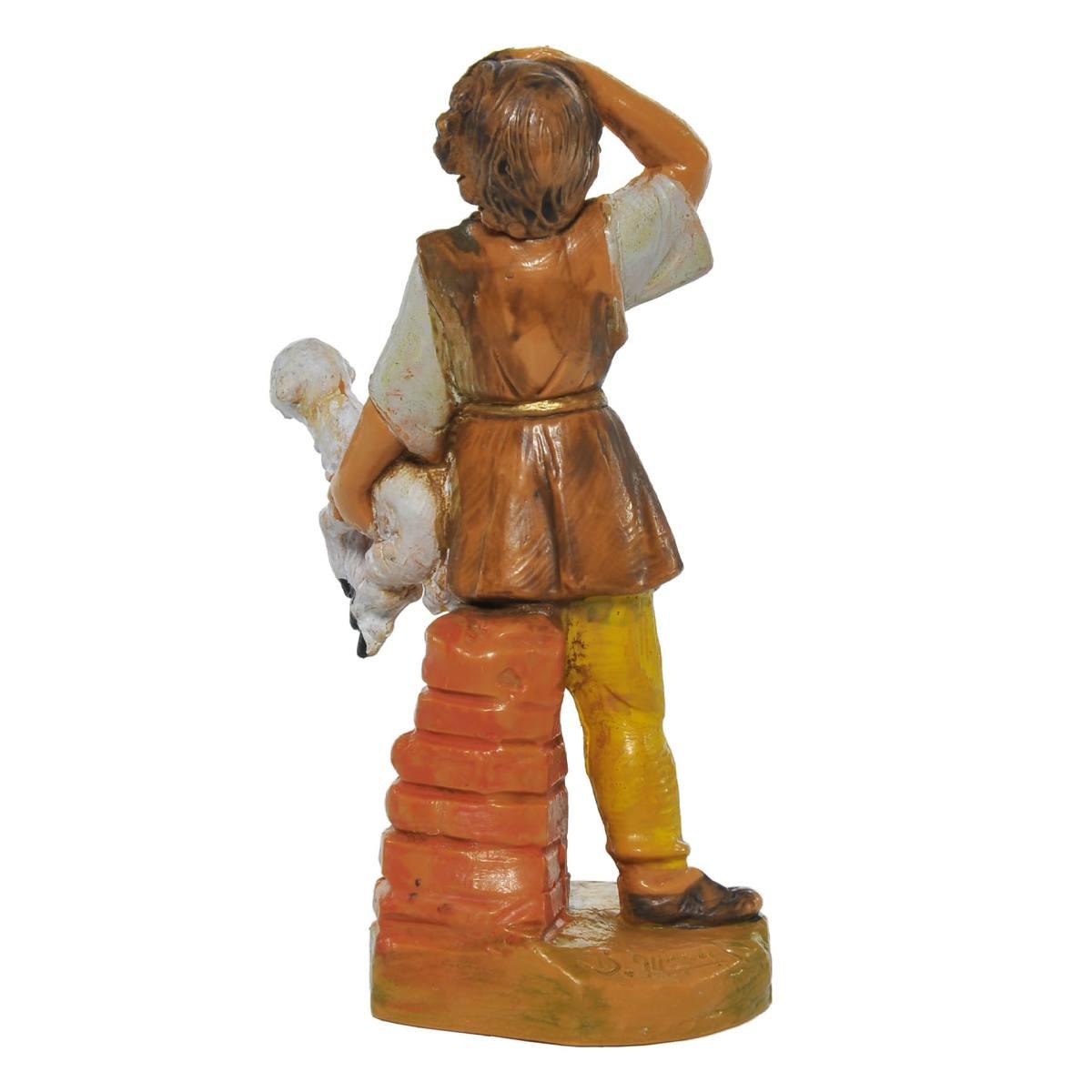 Statua presepe 9.5 cm pastore pecora in braccio