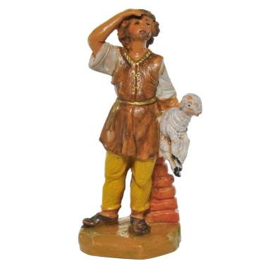Statua presepe 9.5 cm pastore pecora in braccio