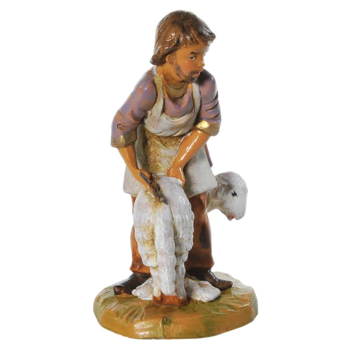 Statua presepe 12 cm pastore tosatore con pecora