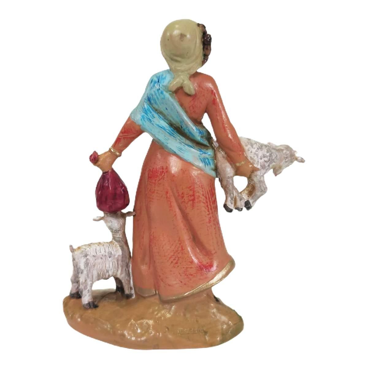 Statua presepe 12 cm pastorella sacco capre