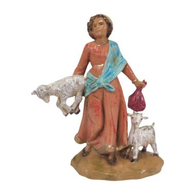 Statua presepe 12 cm pastorella sacco capre