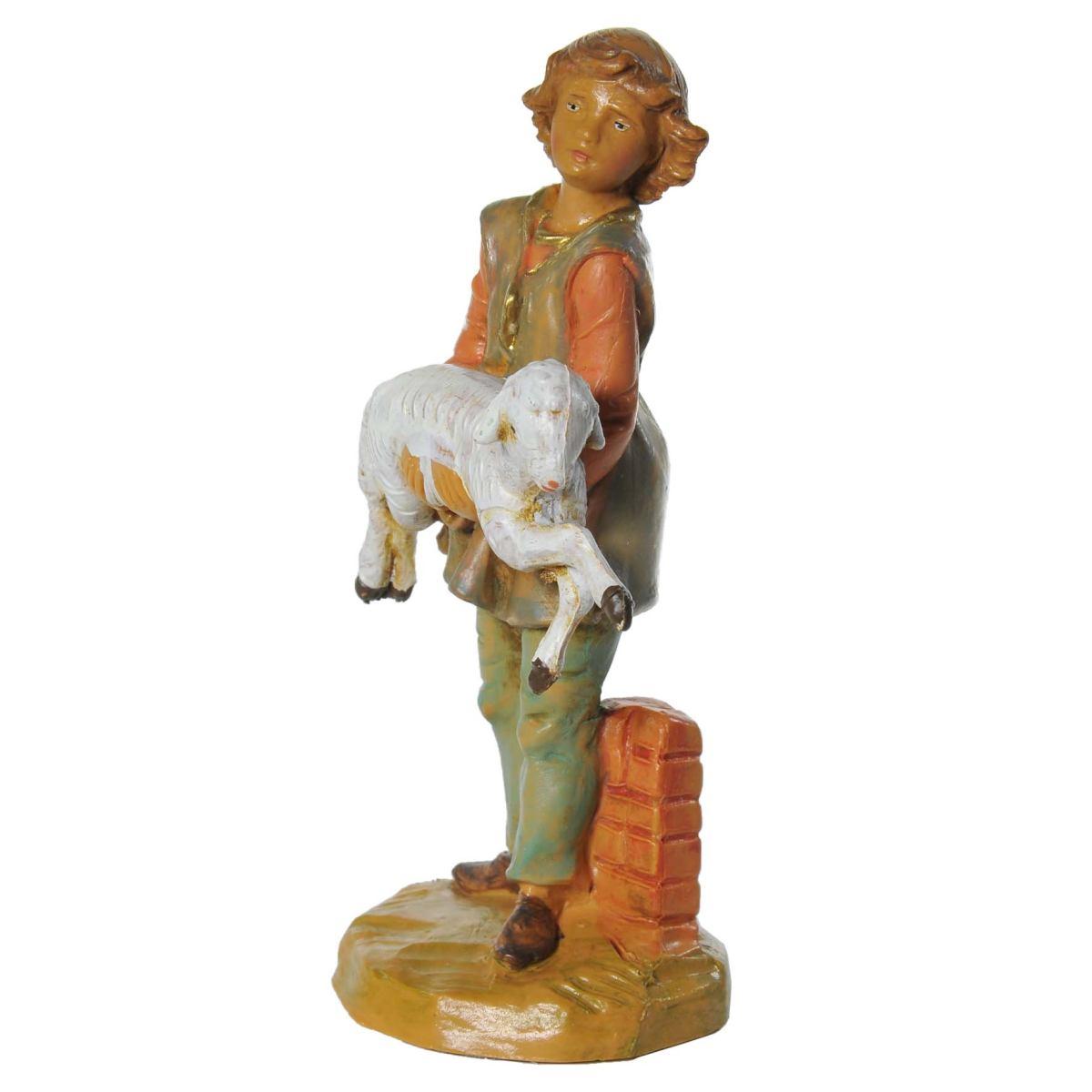 Statua presepe 12 cm ari giovane pecora in braccio