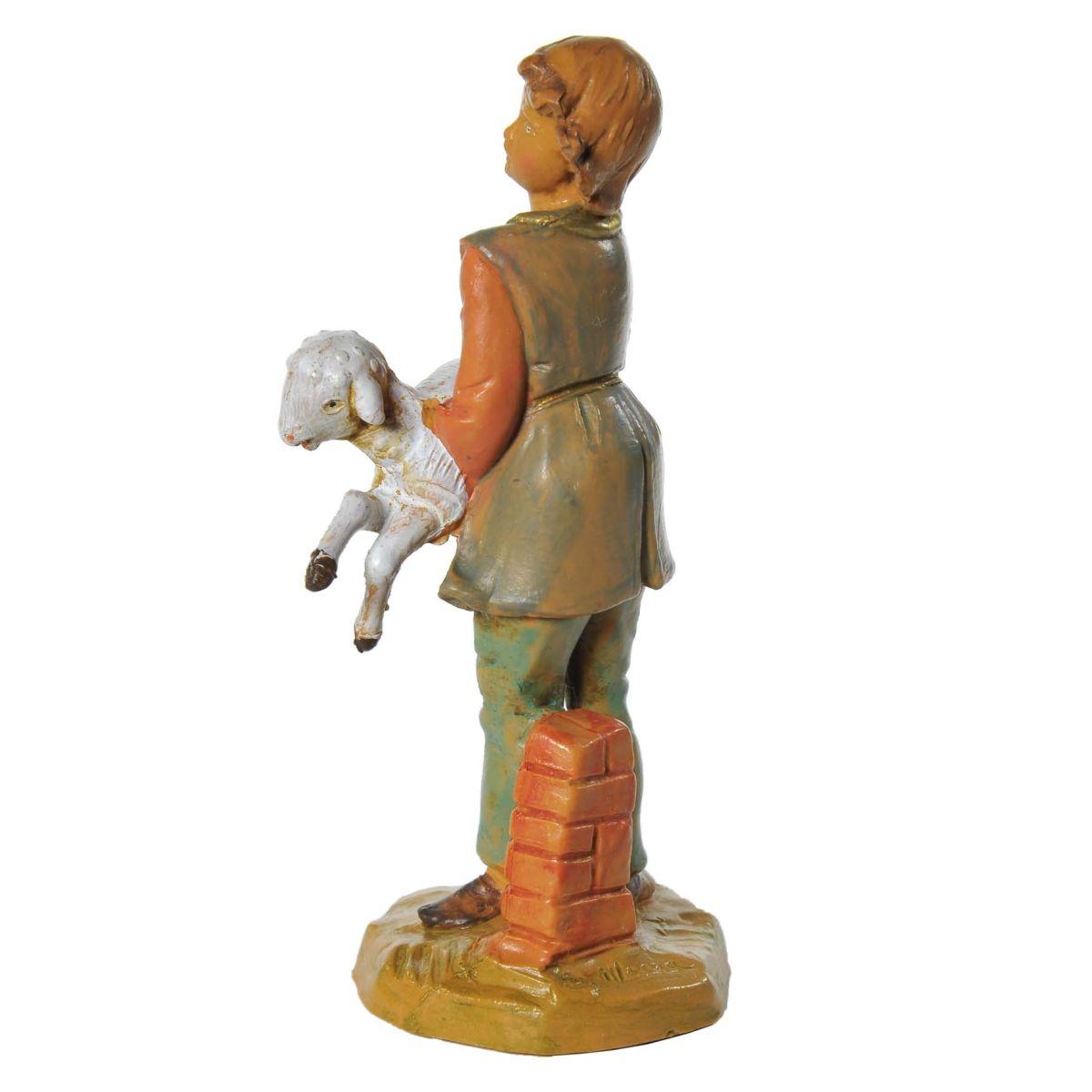 Statua presepe 12 cm ari giovane pecora in braccio