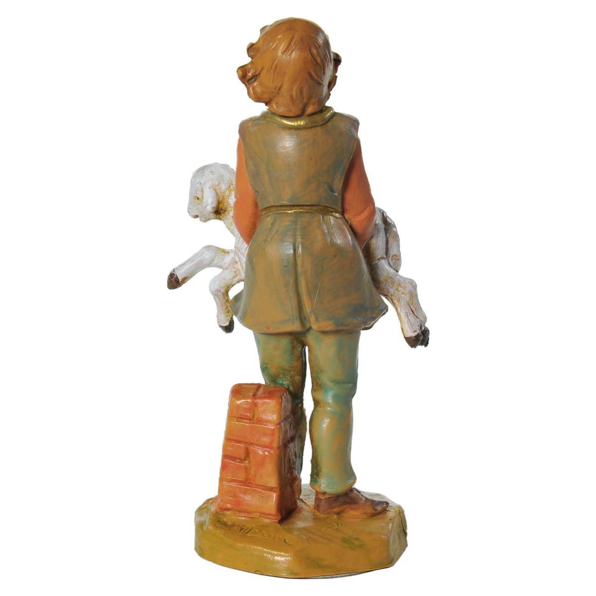 Statua presepe 12 cm ari giovane pecora in braccio