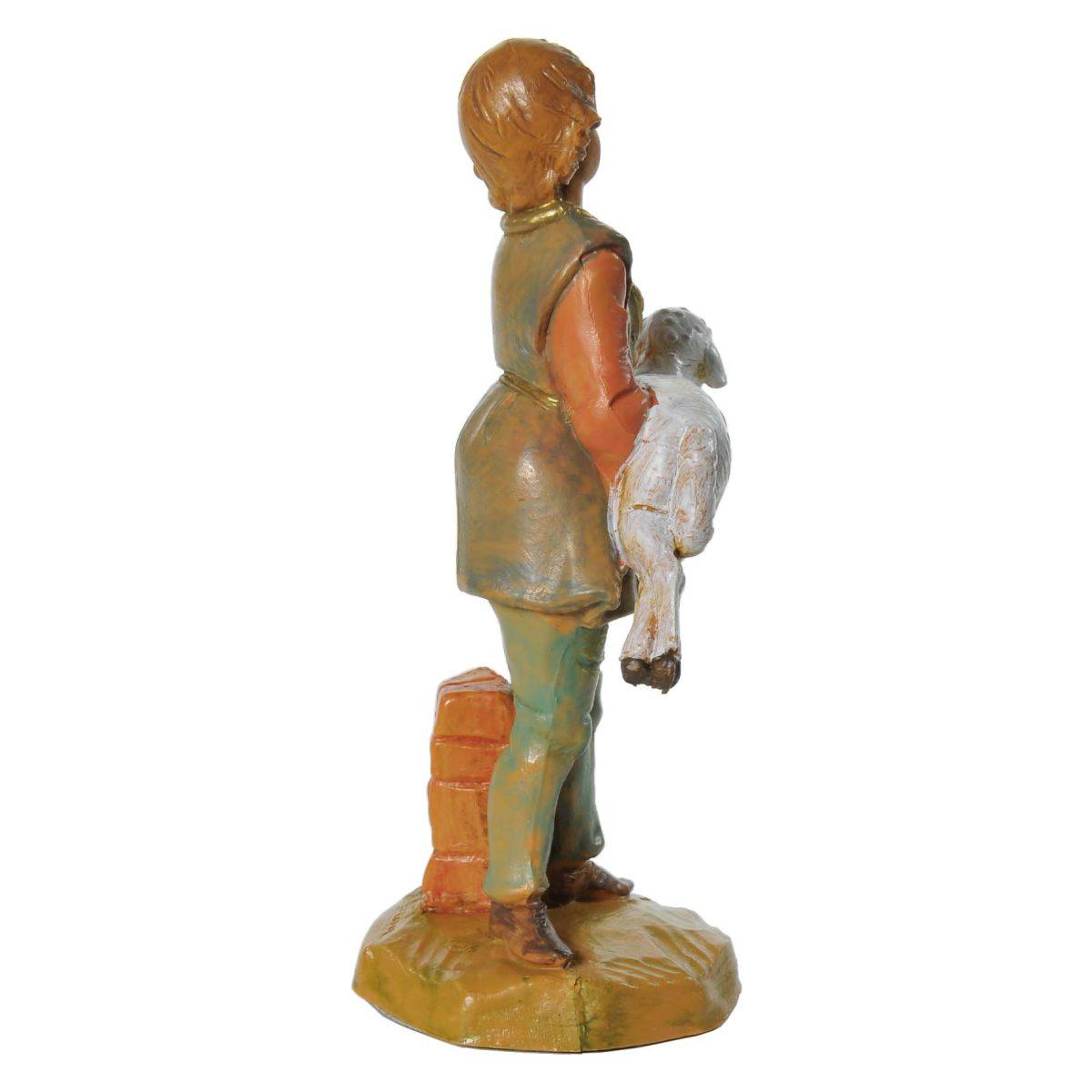 Statua presepe 12 cm ari giovane pecora in braccio