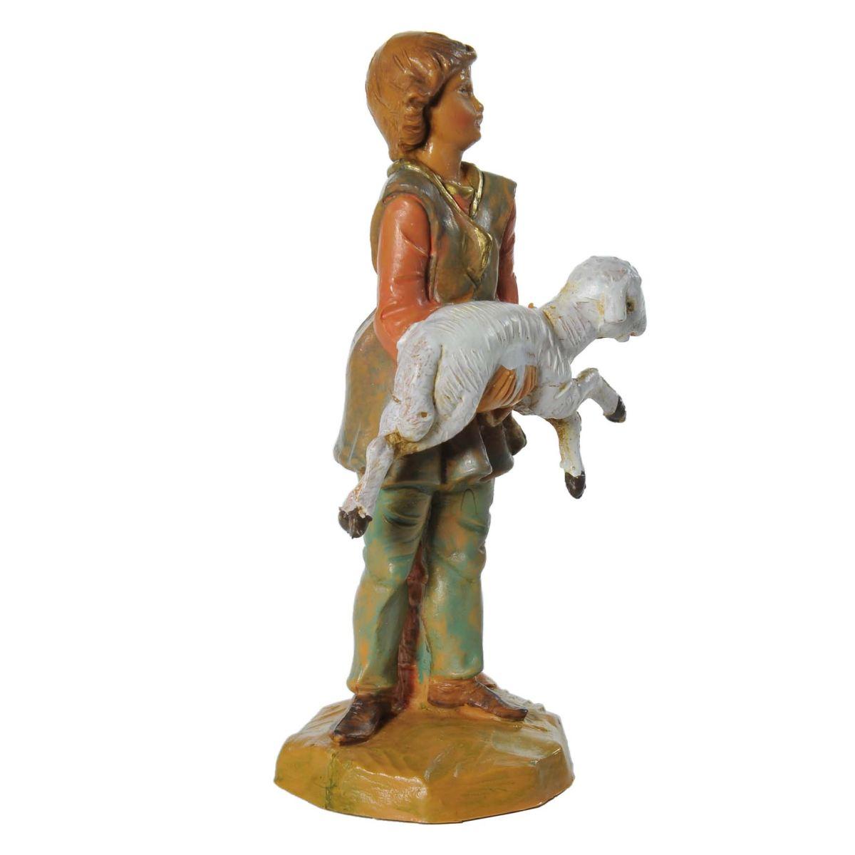 Statua presepe 12 cm ari giovane pecora in braccio