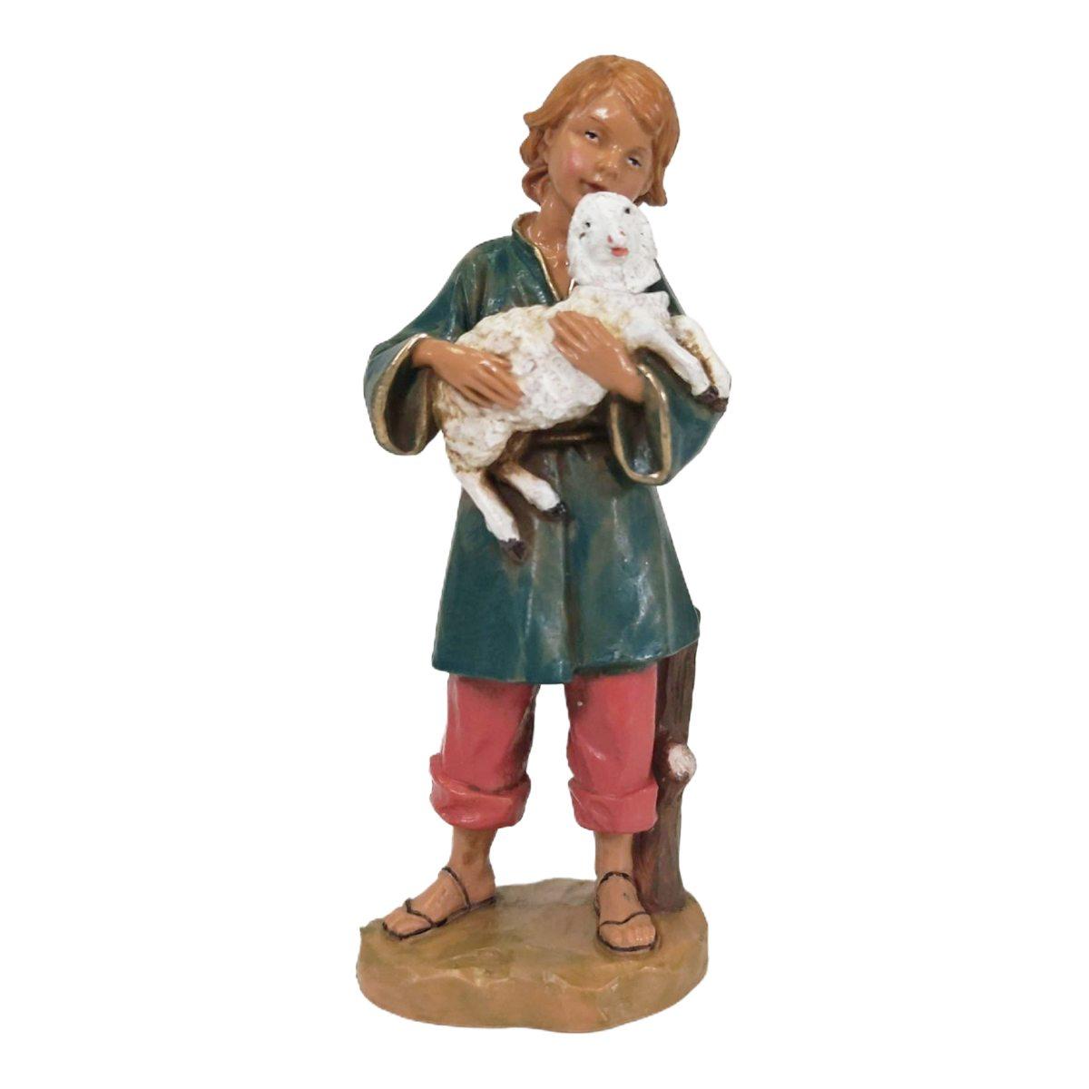 Statua presepe 19 cm pastorello con pecora