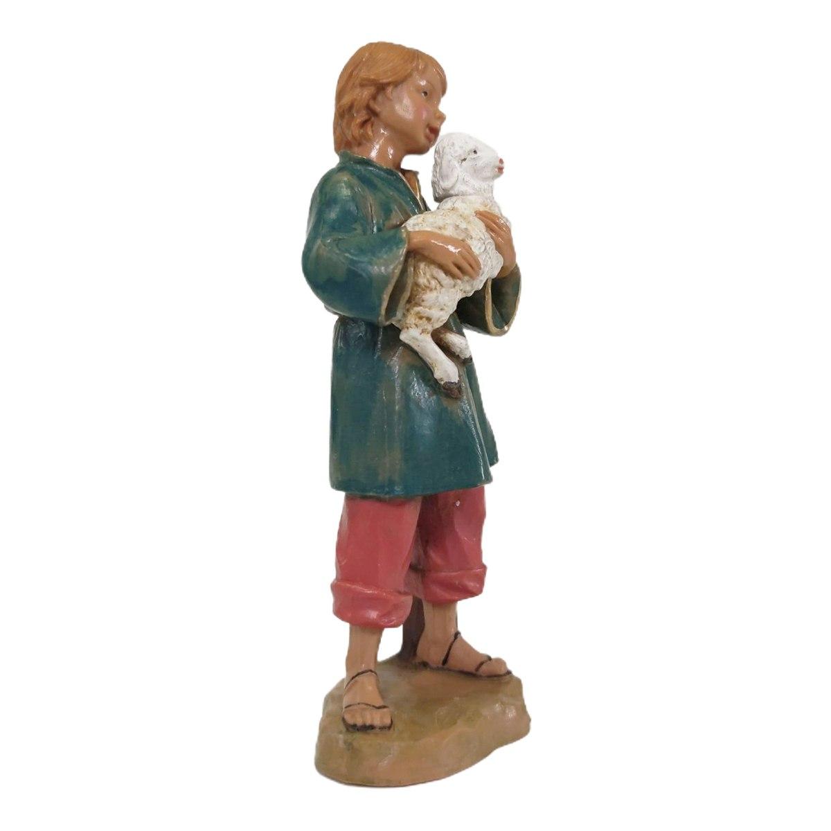 Statua presepe 19 cm pastorello con pecora