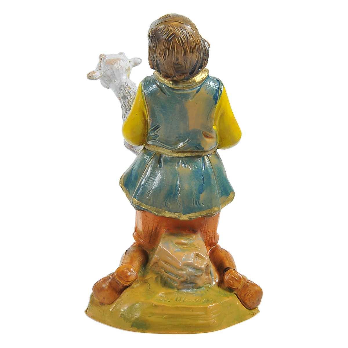 Statua presepe 12 cm pastore ragazzo in ginocchio capretta