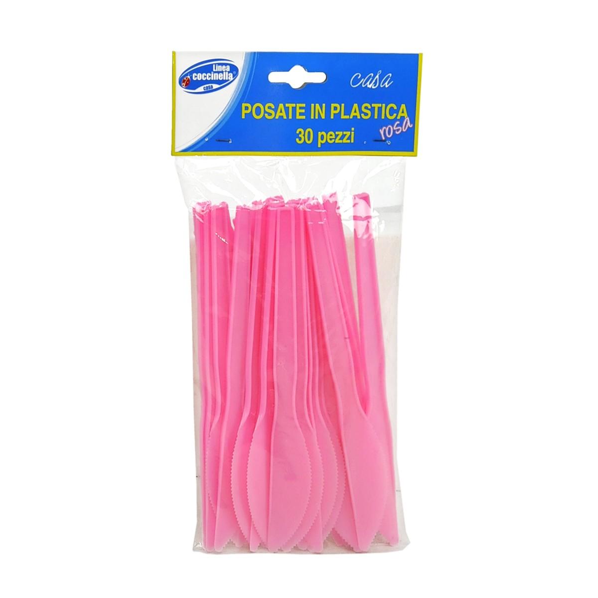 Posate party coltello pvc rosa coccinella 30 pz