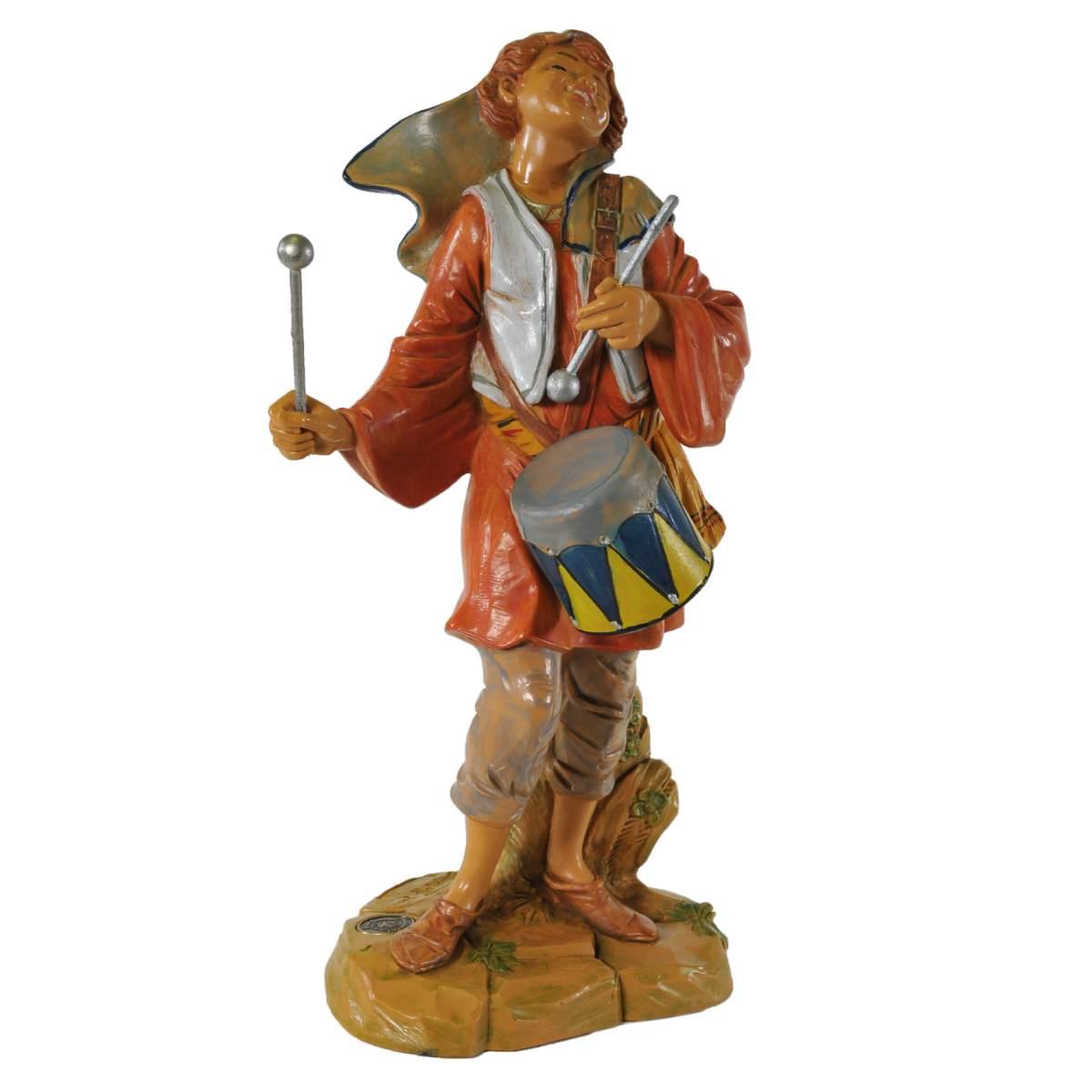 Statua presepe 30 cm pastore suonatore con tamburo