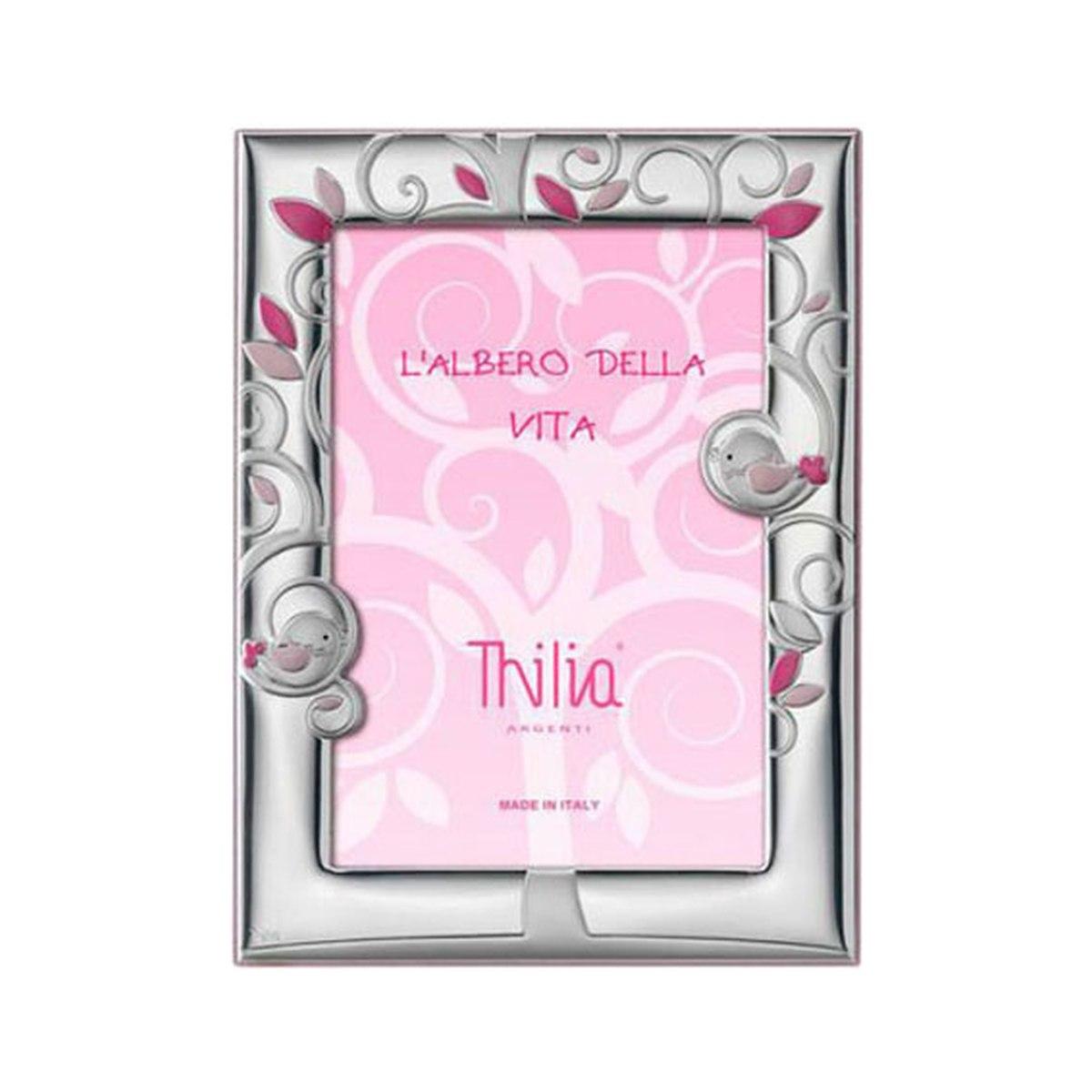 Cornice arg thilia rosa uccellini 10 x 15 cm