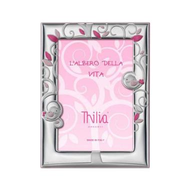 Cornice arg thilia rosa uccellini 10 x 15 cm