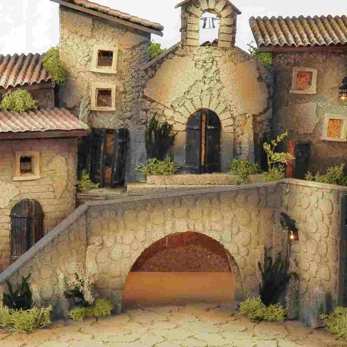 Diorama presepe capanne case chiesa