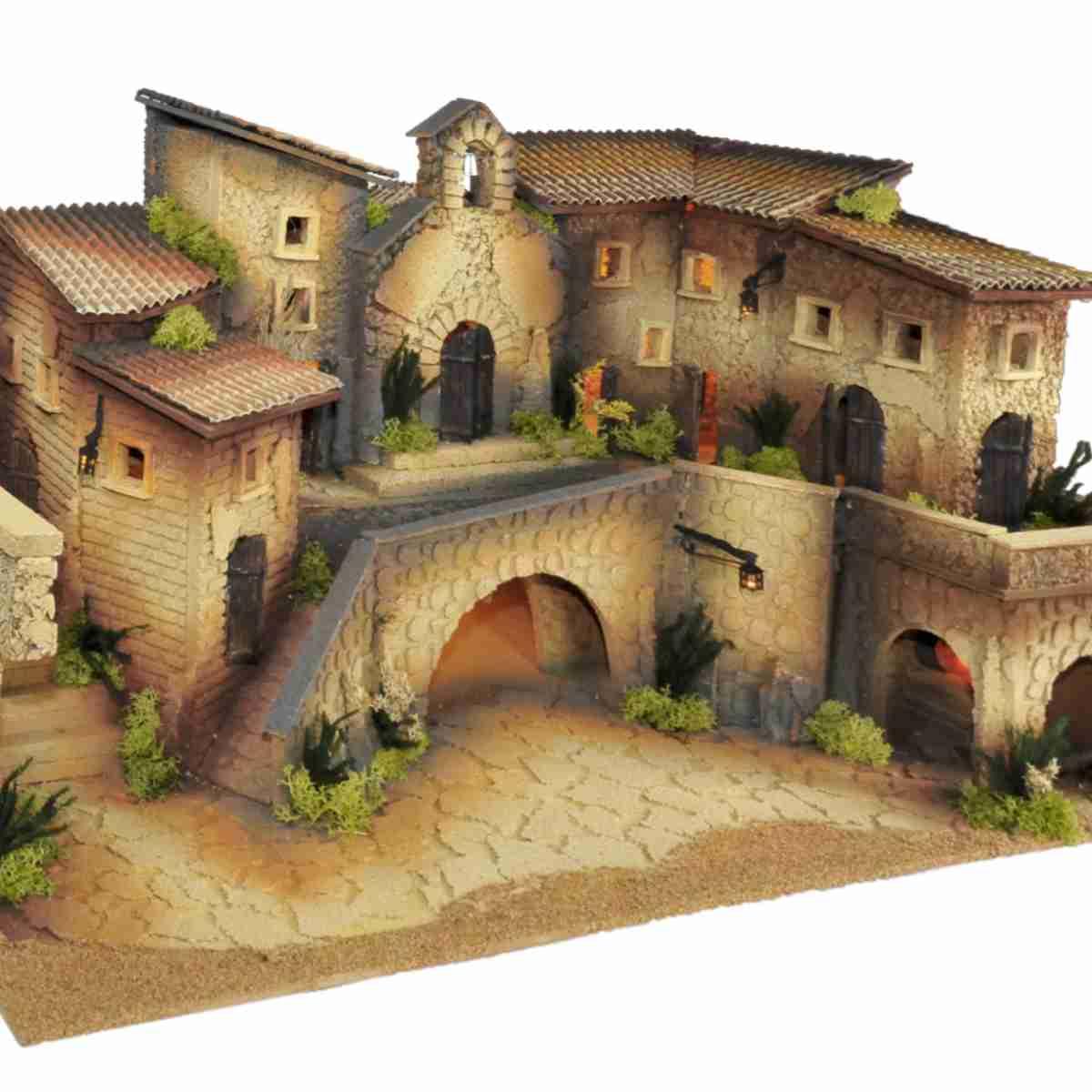 Diorama presepe capanne case chiesa