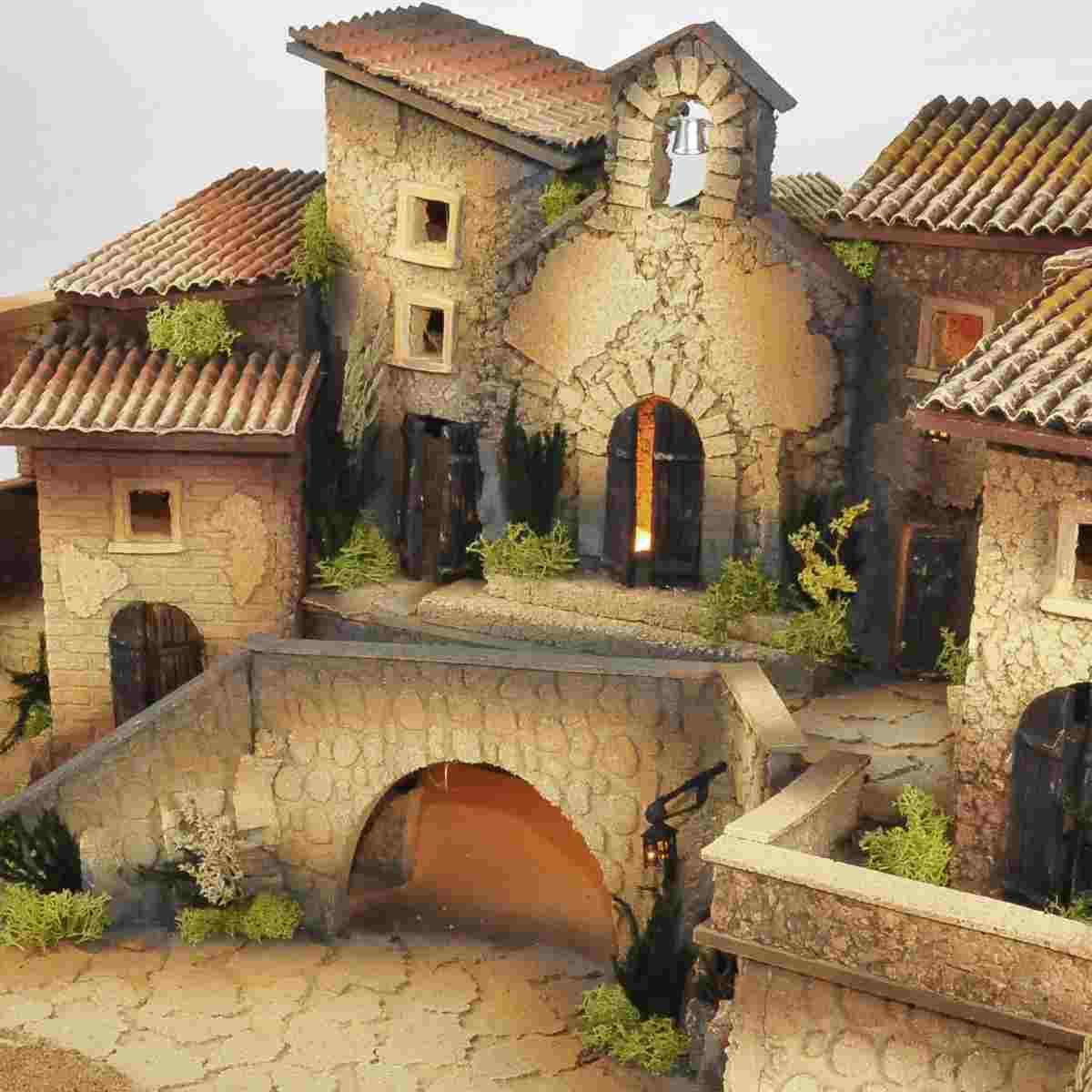 Diorama presepe capanne case chiesa