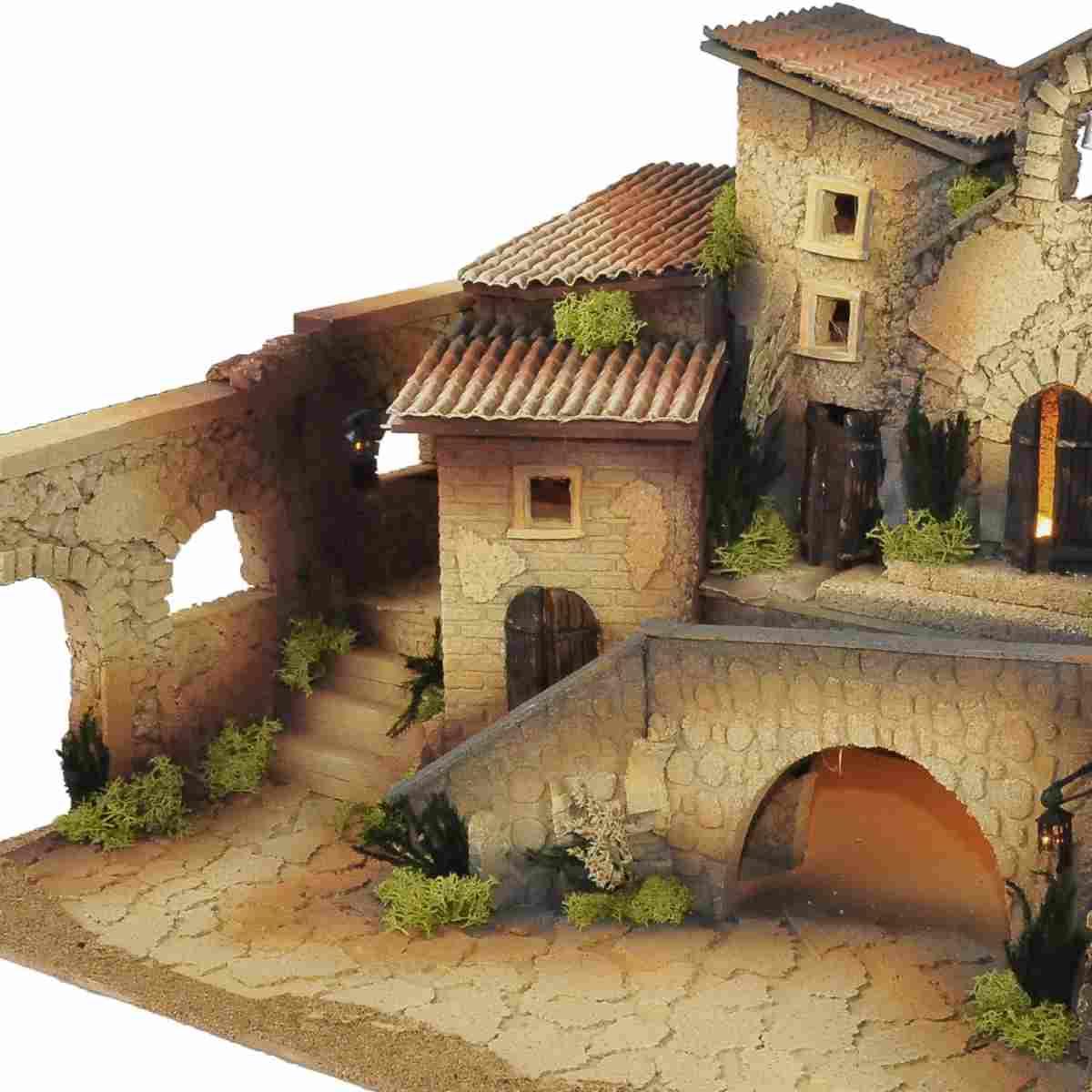 Diorama presepe capanne case chiesa