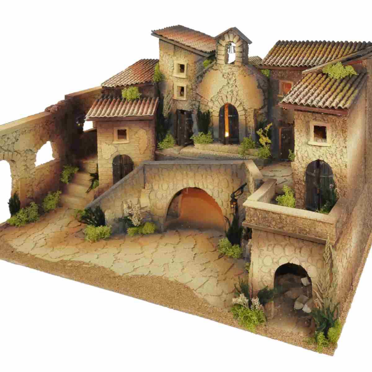 Diorama presepe capanne case chiesa