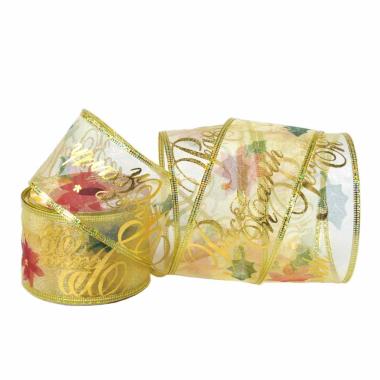Nastro natalizio organza decoro oro 300 cm
