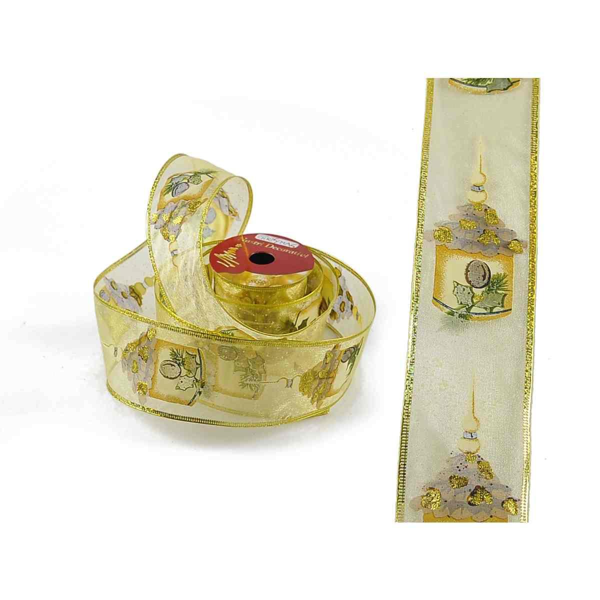 Nastro natalizio organza decoro oro 300 cm