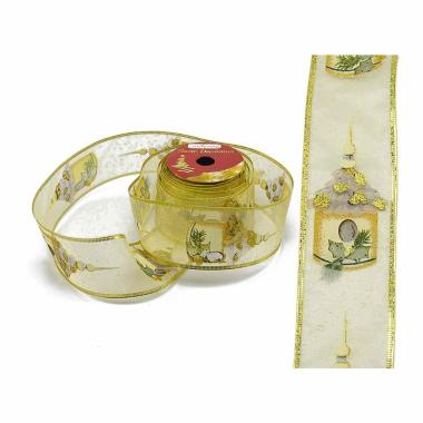 Nastro natalizio organza decoro oro 300 cm