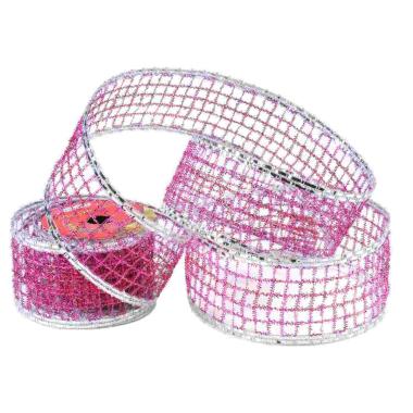 Nastro natalizio organza decoro rosa argento 300 cm