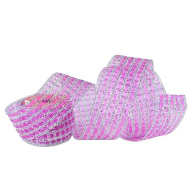 Nastro natalizio organza decoro rosa argento 300 cm