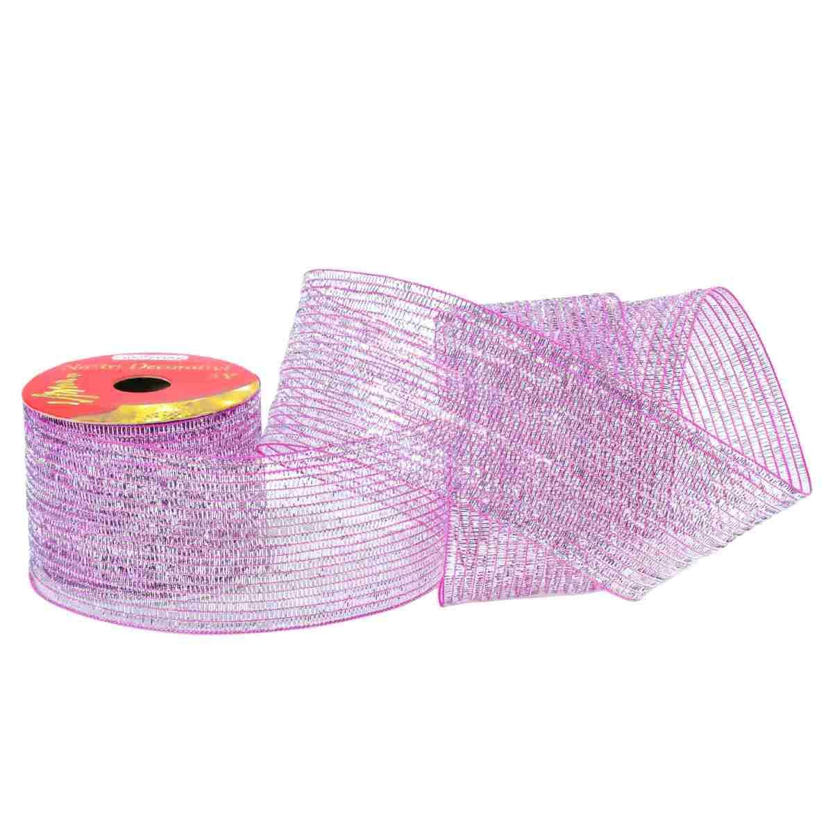 Nastro natalizio organza decoro rosa argento 300 cm