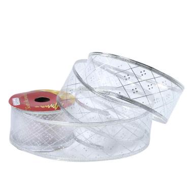 Nastro natalizio organza decoro argento 270 cm