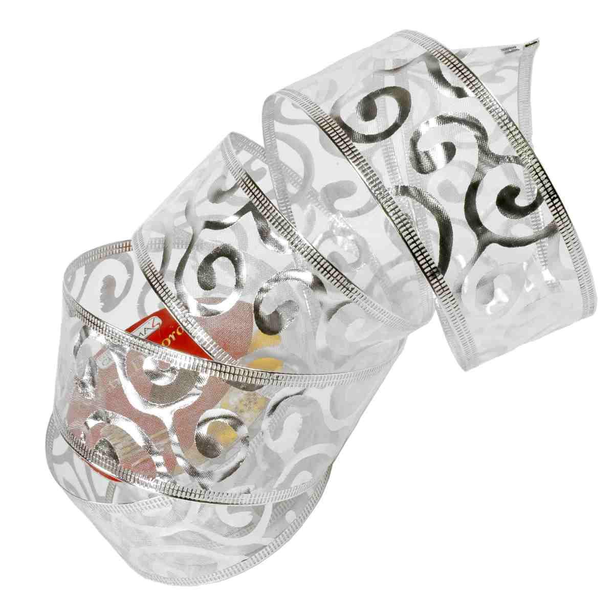 Nastro natalizio organza decoro argento 270 cm