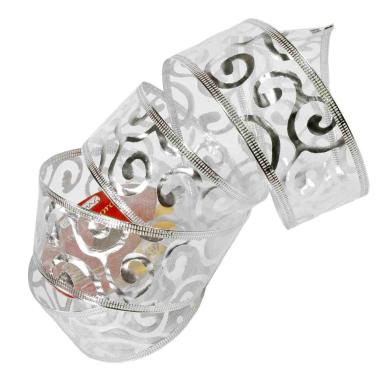 Nastro natalizio organza decoro argento 270 cm