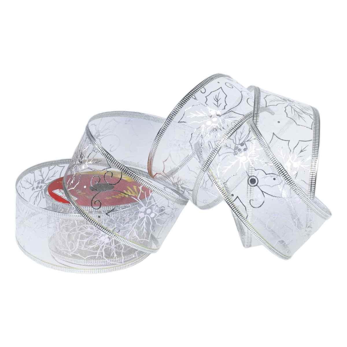 Nastro natalizio organza decoro argento 270 cm