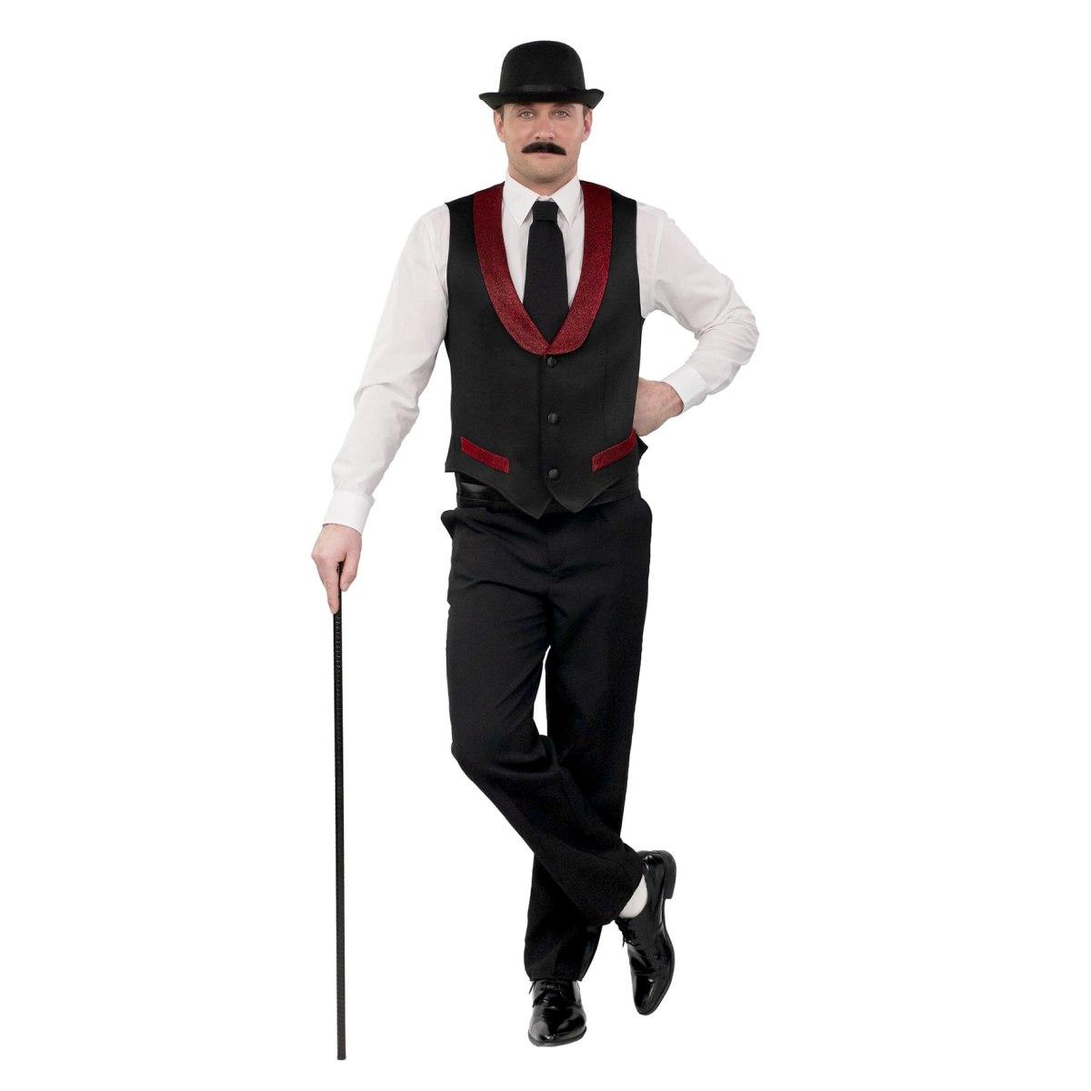 Costume gilet nero collo rosso