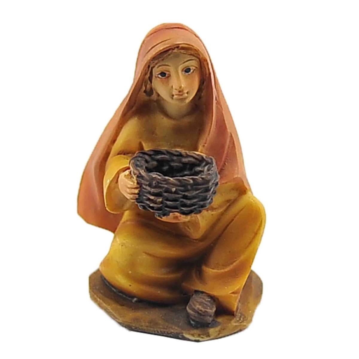 Statua presepe 6 cm bambino seduto cesta