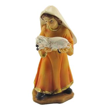Statua presepe 6 cm donna agnello in braccio