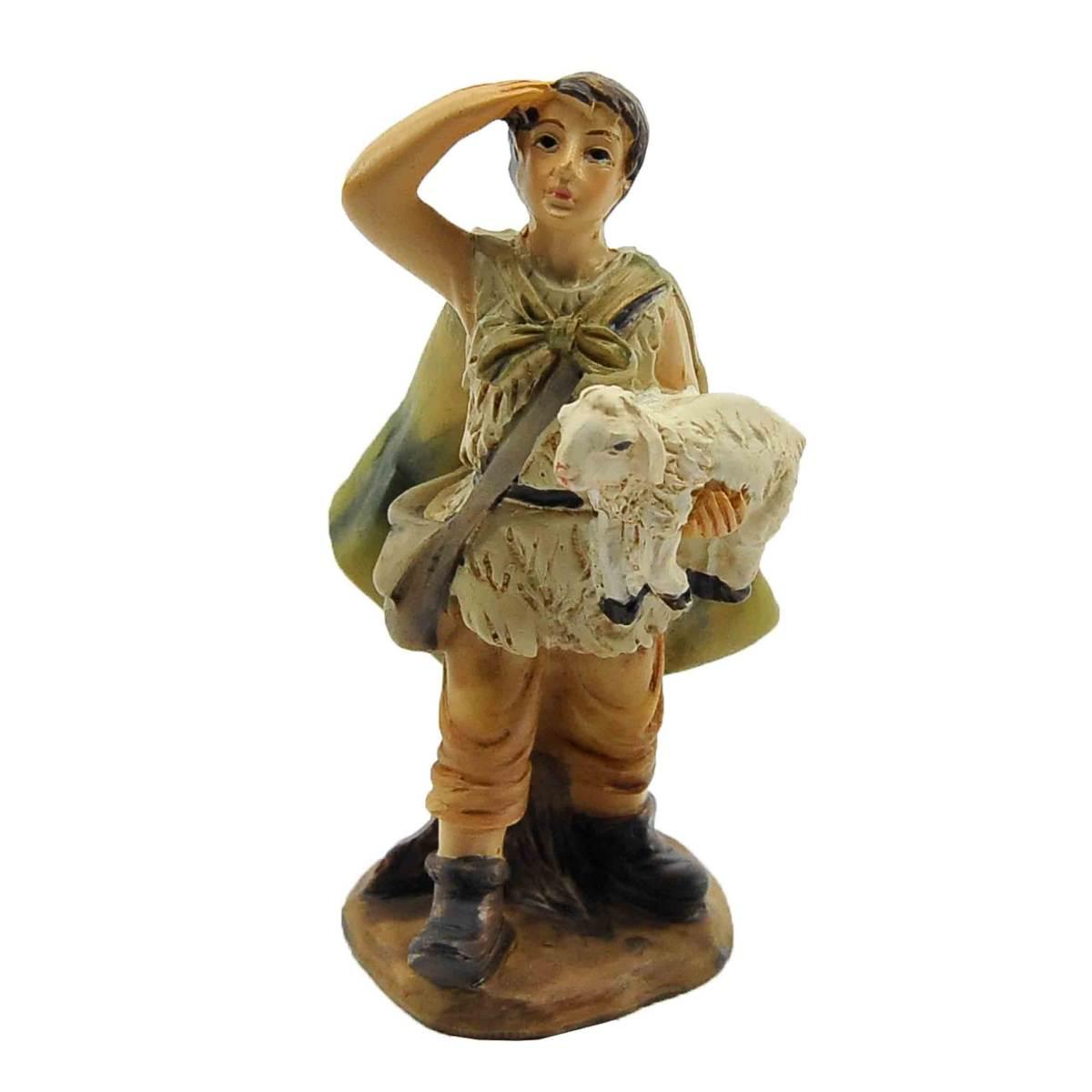 Statua presepe 6 cm pastore agnello in braccio