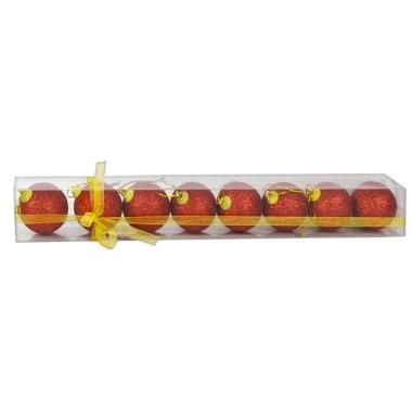 Pallina natalizia rosse glitter tubo Set 8 pz