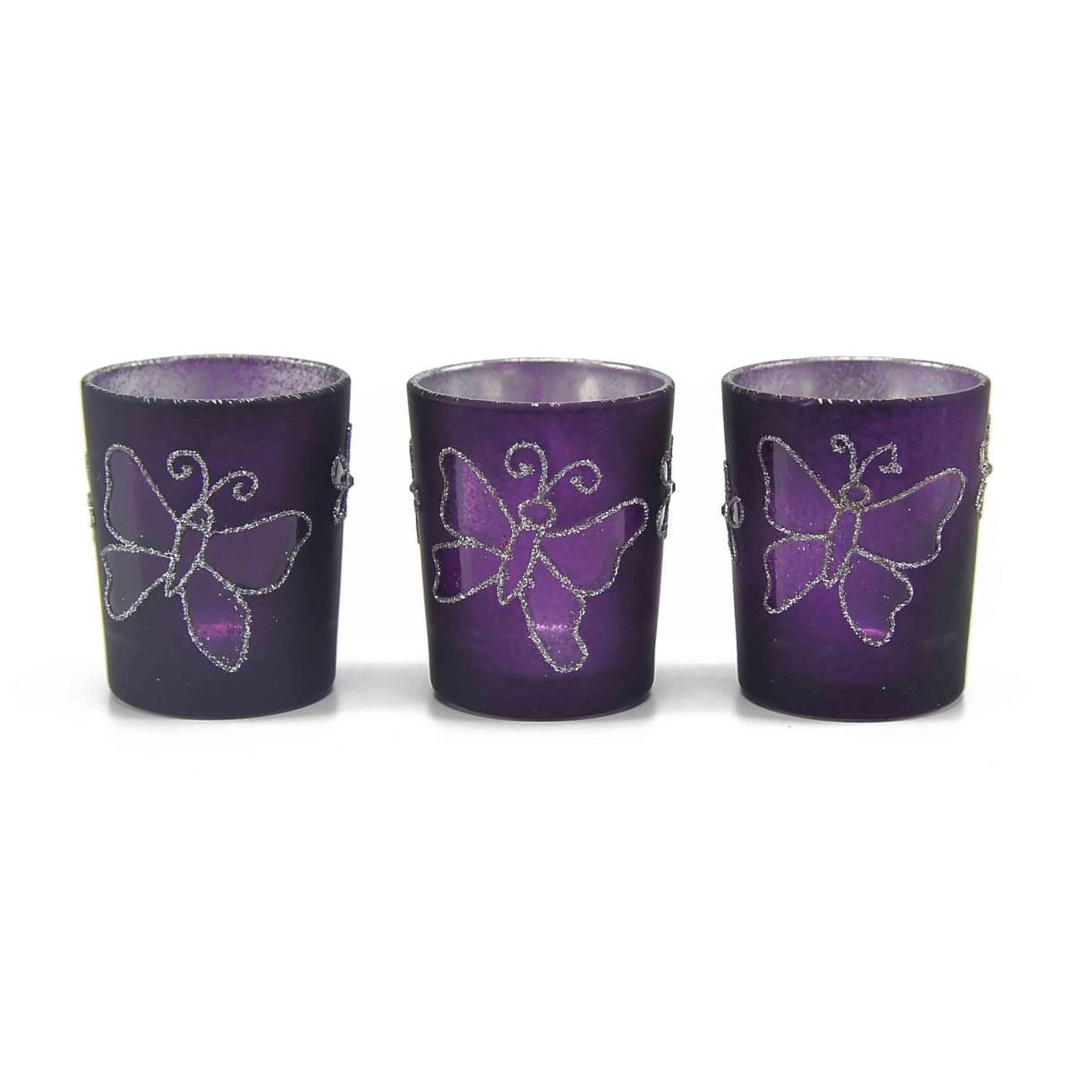 Porta candela natalizio vetro farf viola Set 3 pz