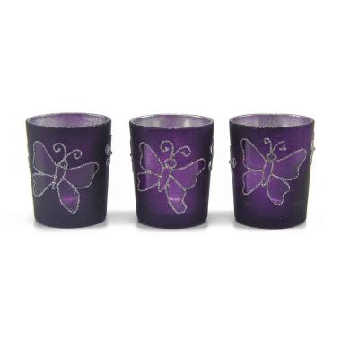 Porta candela natalizio vetro farf viola Set 3 pz