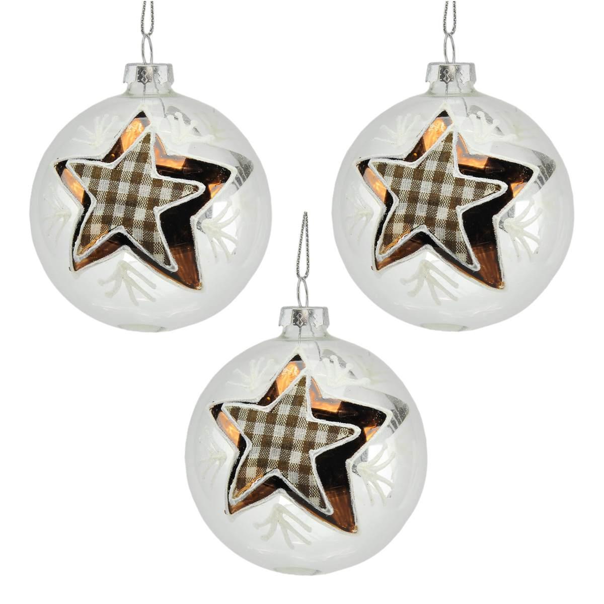 Pallina natalizia vetro trasparente dec stella Set 3 pz