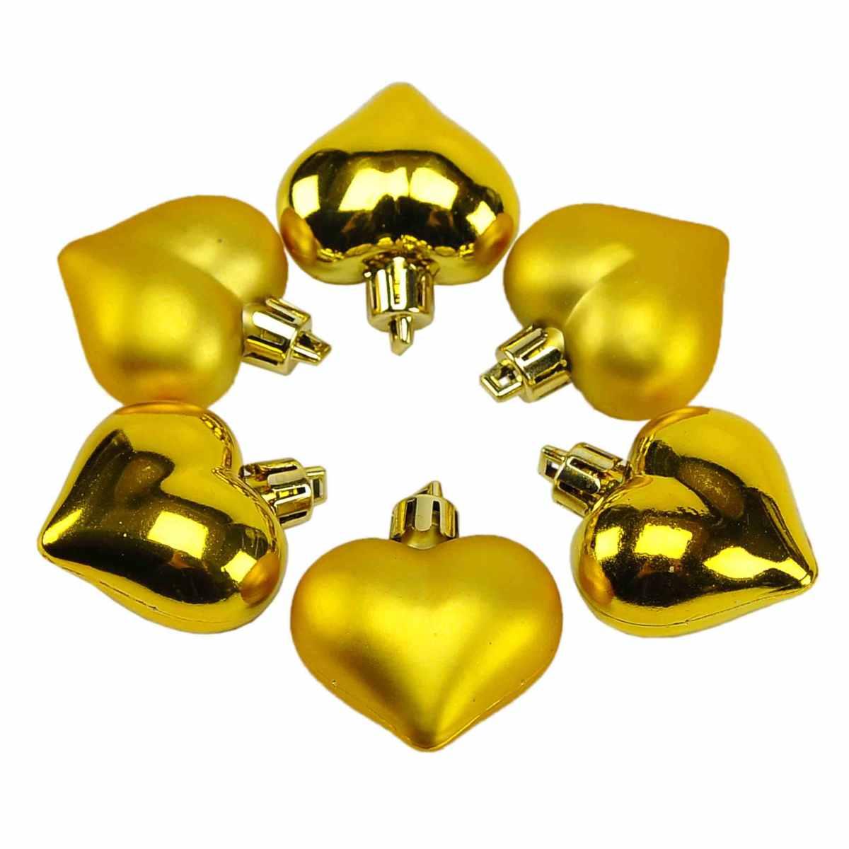Pallina natalizia cuore oro lucido opaco Set 6 pz