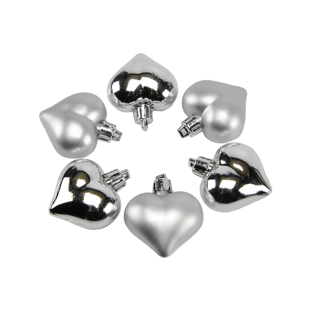 Pallina natalizia cuore argento lucido opaco Set 6 pz