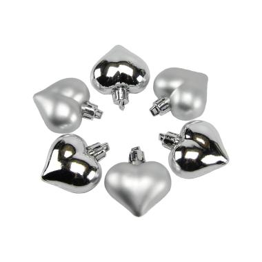 Pallina natalizia cuore argento lucido opaco Set 6 pz
