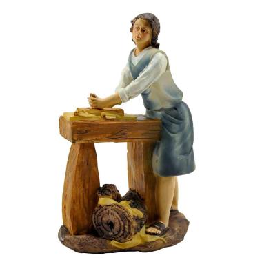 Statua presepe 25 cm donna falegname banco lavoro