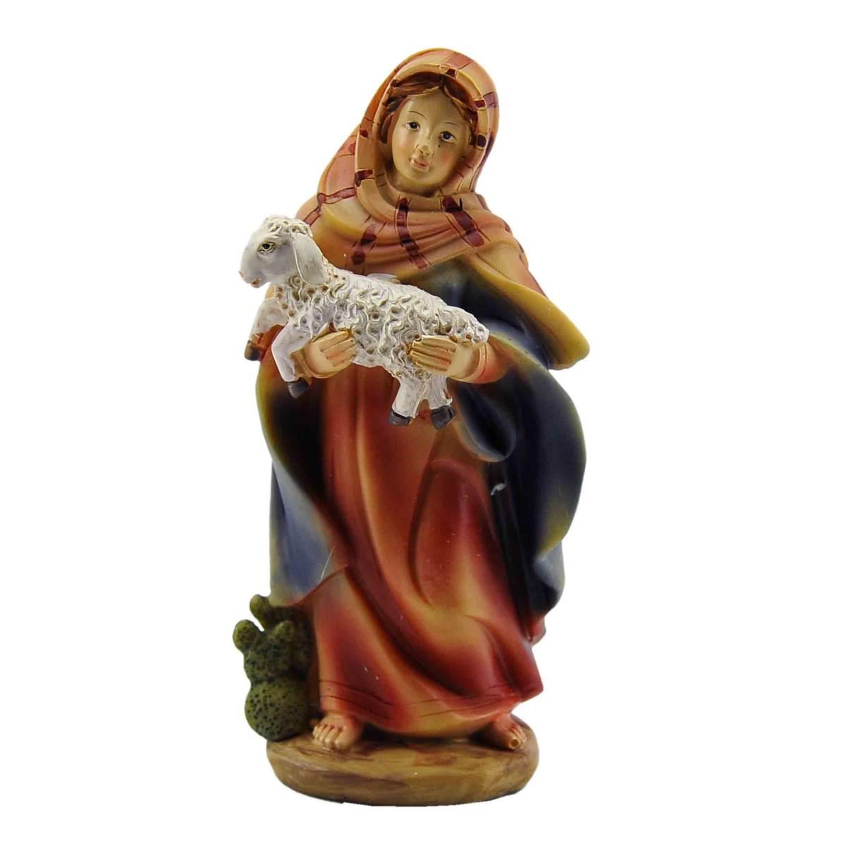 Statua presepe 15 cm donna agnello in braccio