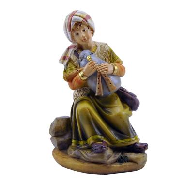 Statua presepe 15 cm pastore seduto zampogne