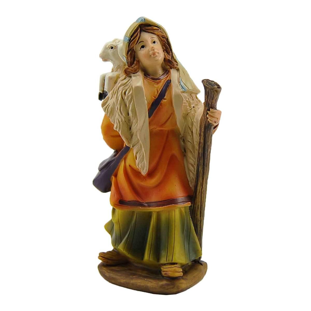 Statua presepe 11 cm pastorella agnello