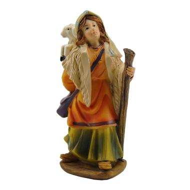 Statua presepe 11 cm pastorella agnello
