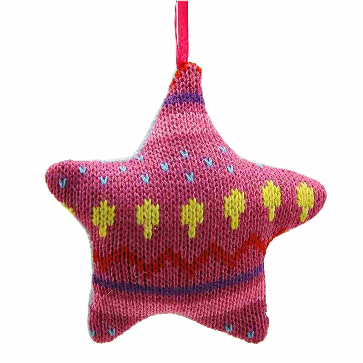 Decorazione natalizia stella lana rosa celeste 10 cm