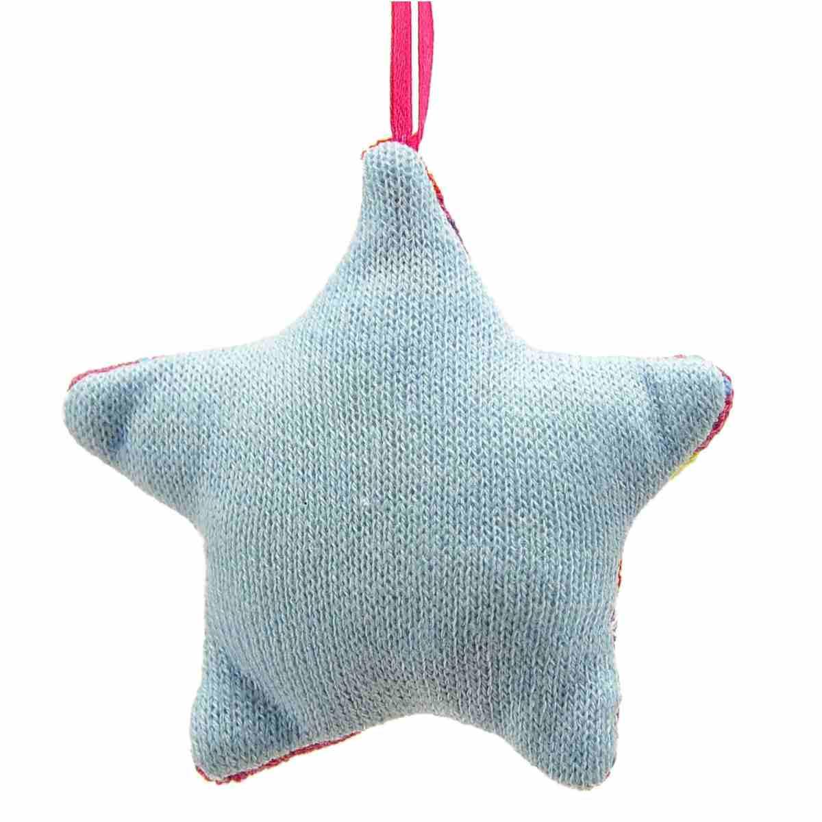 Decorazione natalizia stella lana rosa celeste 10 cm